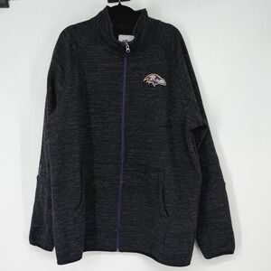 NFL Baltimore Ravens Mens XXL Full Zip Fleece Jacket Heather Black Purple Logo‎